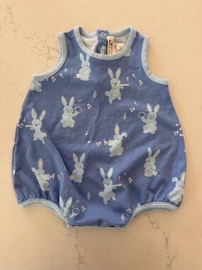 The Beaufort Bonnet Company Blue Bunny Print Romper